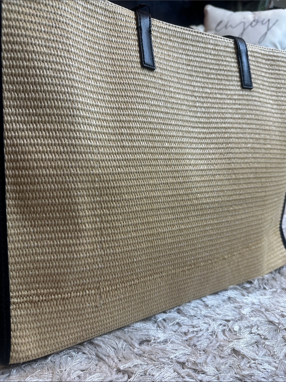 🆕NWT Ted Baker Natural Straw Tote with Black Trim and Handles - Picture 7 of 16